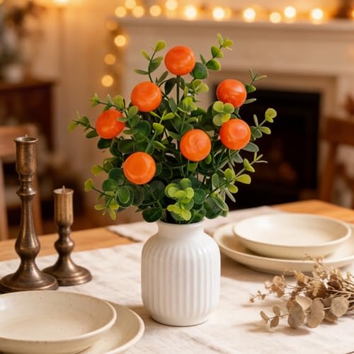 6 Pcs Artificial Orange Branches, 12.6 Inch Faux Fruit Stems with Fake Tangerines and Green Leaves, Lifelike Floral Picks for Home Kitchen Decor, Summer Vase Fillers Seasonal Centerpiece - color: Orange 1