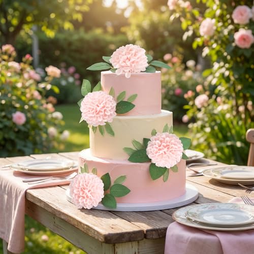 25Pcs Dahlia Artificial Flowers Real Looking Fake Blush Pink Flowers Faux Foam Roses with Stems for DIY Wedding Bouquets Cake Topper Party Home Decorations (Blush) - color: Blush