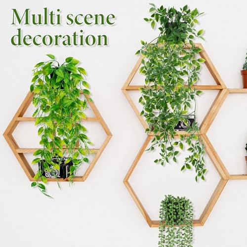 SHENLIU Artificial Hanging Plants for Shelf, 4 Pack Fake Potted Greenery Plant Faux Eucalyptus Vine, Mandala Vine, String of Pearls, Pea pod Leaves in Pot for Office Home Garden Indoor Outdoor Decor