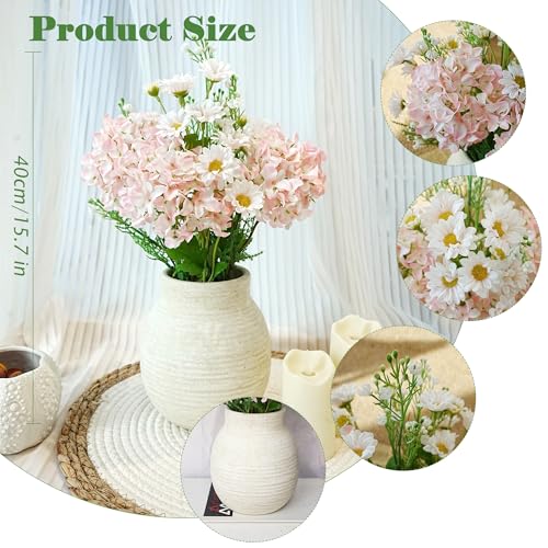 Fake Flowers with Vase for Home Decor, Faux Flowers with Paper Pulp Pot, Flower Arrangement with Silk Dahlias, Office Dining Living Room Decor, Centerpiece Table Decorations, Light Pink - color: Light Pink