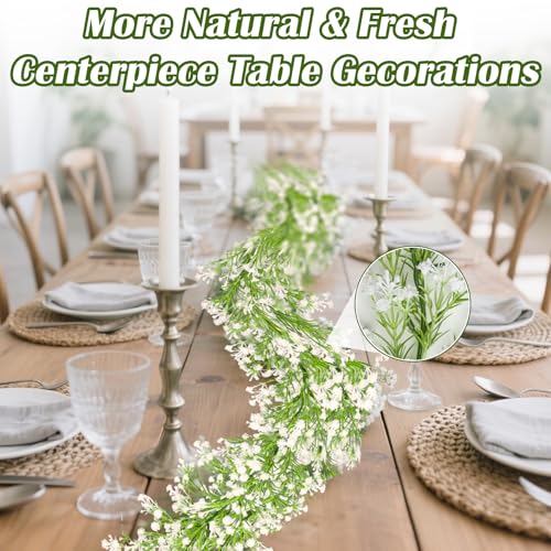 RAINFLOW 5.9Ft Babys Breath Artificial Flowers Garland - 1PCS Lush Baby Breath Flowers Artificial Bulk Vines, White Flower Garlands for Wedding Arch Party Fireplace Backdrop Indoor Outdoor Decor