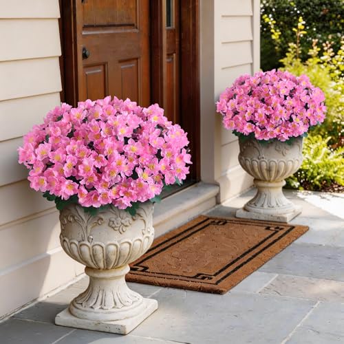 Juxdp 8 Bundles Artificial Camellia, Fake Silk Bouquet Flowers(Pink) | Full＆Vibrant, Fade-resistant, UV-resistant＆Waterproof, for Front Door/Garden/Farmhouse/Outdoor/Home/Spring/Summer Decor - color: Pink