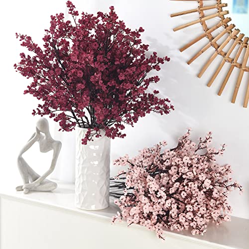 15PCS Artificial Baby Breath Flowers Fake Silk Real Touch DIY Floral Bouquets Decor Wedding Party Decoration Arrangements-Burgundy - color: 15pcs-burgundy
