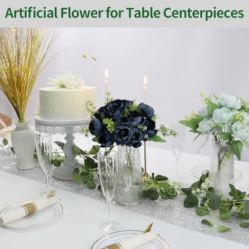 12 Bundles Navy Blue Peonies Artificial Flowers Bulk for Centerpiece | Realistic Silk Flowers, Wedding Decoration, Home Table Centerpiece, DIY Bouquet - color: Navy Blue