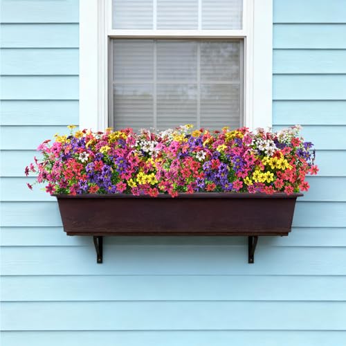 Homsunny Artificial Fake Flowers for Outdoor Spring Decoration, 12 Bundles Faux Plants Silk Daisy Bulk UV Resistant Realistic for Outside Porch Patio Balcony Planter Yard Garden Home Decor(Mixed 2) - color: Multicolor Blend 2
