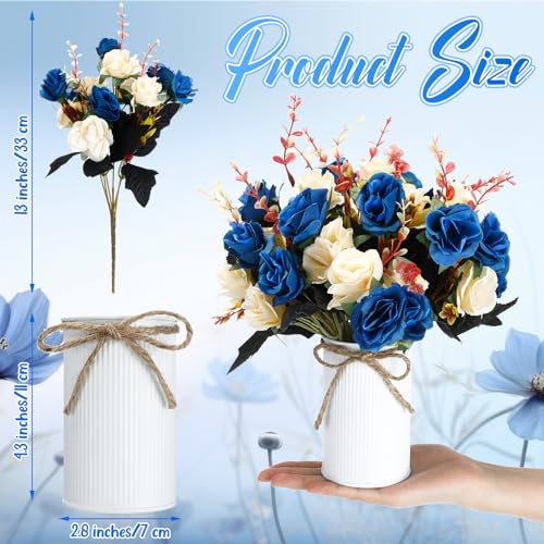Domensi 6 Sets Wedding Centerpiece for Table Artificial Rose with Vase Fake Bouquets and Metal Pot Flower Arrangements for Bridal Shower Birthday Party Event Table Decor (Dark Blue) - color: Dark Blue