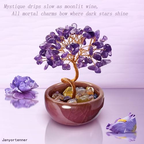 Mini Amethyst Crystals Tree of Life,Mystical Energy Home Office Desk Decor,Handmade Crystal with Copper Wire and Crackle Glaze Base,Spiritual Gift - color: 4-mystic Orchid