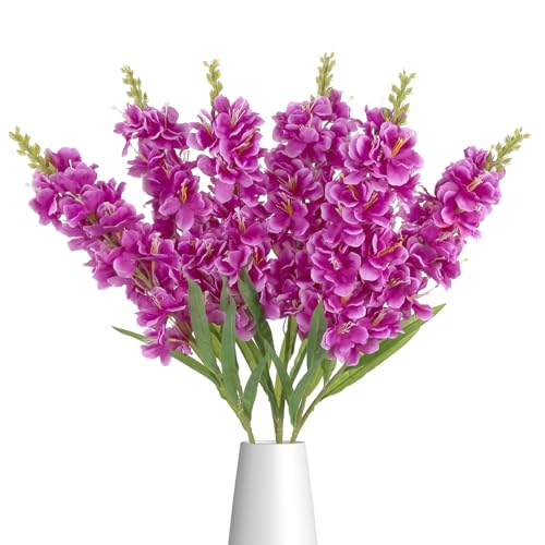 IPOPU 6PCS Delphinium Artificial Flowers 39" Realistic Faux Hyacinth Long Stem Delphinium Silk Flowers for Tall Vase Filling Wedding Centerpieces Home Decor (Purple) - color: Purple