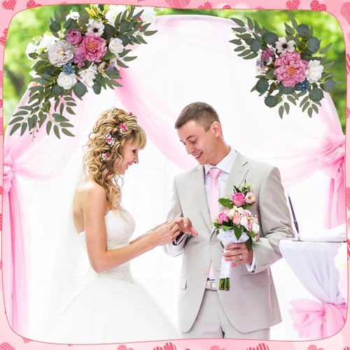 Wedding Arch Decorations 2 Pack - Reusable Artificial Hanging Flowers Floral Swag Greenery Garland for Wedding Welcome Sign Backdrop Bridal Ceremony Reception Backdrop, Baby Shower - color: Pink+white+green
