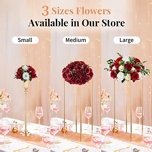 NUPTIO Artificial Flower Centrepieces for Tables: Crimson White Fake Roses | 2 Pcs 9.5 inch Floral Balls Arrangement for Wedding Birthday Party Anniversary Christmas Decorations - color: Crimson & White, size: 2 Pcs