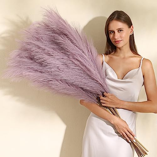 Wertuirk Purple Pampas Grass Decor - 45-Inch Set of 8 | Large Faux Pampas Grass Soft and Fluffy | Big Artificial Fake Flower | Perfect for Wedding Centerpieces, Baby Shower and House Decor - color: Purple