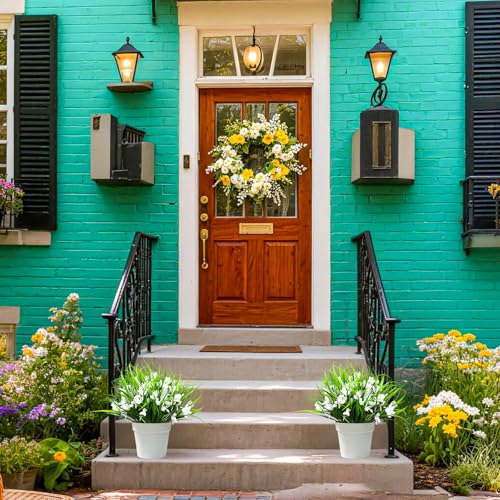 16 Bundles Artificial Plants Flowers for Outdoor Fake Monkey Grass with Flowers for Outside Planter Realistic UV Resistant Faux Plant for Garden Patio Pathway Front Porch(16, White) - color: White