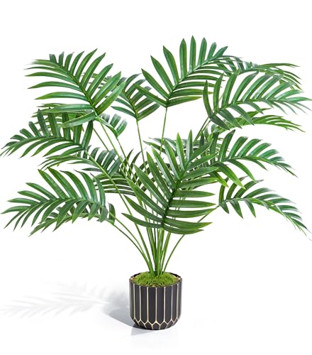 florisso 28" Artificial Areca Palm Plant Tall Fake Faux Plants Indoor Outdoor Tree for Living Room Home House Decoration - size: 28“ Palm