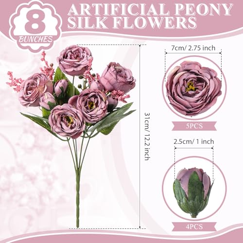8 Bundles Artificial Peonies Flowers Boho Faux Flowers Arrangements Artificial Centerpiece Spring Bouquet Floral Wedding Decoration for Vase(Dark Purple) - color: Dark Purple