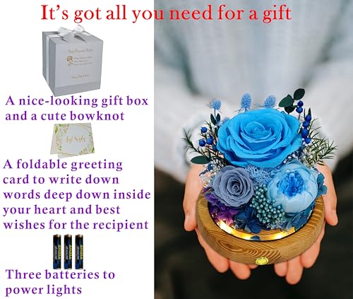 Valley of Rain & Forest Long-Lasting Real Flowers, Unique Floral Gift For you to send Love for All Occasions, for Indoor Decoration (Blue Rose, Grey & White-Blue Austin Roses) - color: Blue Rose, Grey Rose, White-Blue Austin Rose
