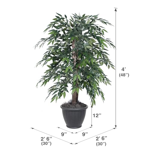 Vickerman 4' Indoor Artificial Green Smilax Bush, Gray Plastic Container. - color: Dark Green, style: Vickerman Everyday 4' Artificial Green Smilax Bush in Gray Plastic Container