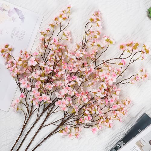 Dremisland 4Pack Artificial Cherry Blossom Flowers 39.3in Faux Cherry Blossom Branches Silk Flowers in Vase Pink Peach Faux Flowers Spring Decor Wedding Party Home Table Vase Decor - color: White Pink, size: 4PCS