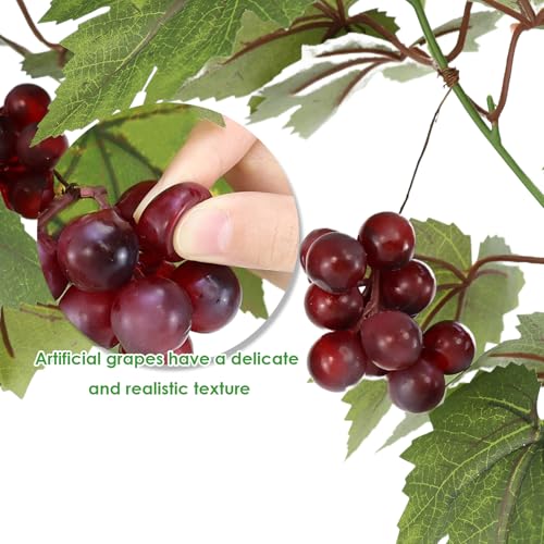 Artificial Grape Vine Leaf Garland Plant with 5 Strings Grapes, 6.5ft Artificial Fake Grape Vines Fake Greenery for Wedding Party Home Indoor Outdoors Decoration(Spring Grape Leaf Garland) - color: Spring Grape Leaf-2pcs