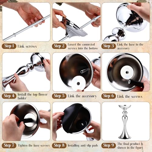 Sadnyy 2 Pcs Sliver Metal Flower Arrangements Stand Tall Wedding Centerpiece Stand Table Decor Flower Vase for Wedding Reception Event Party Dinner Home Decor(12.6 Inch) - size: 12.6 Inch