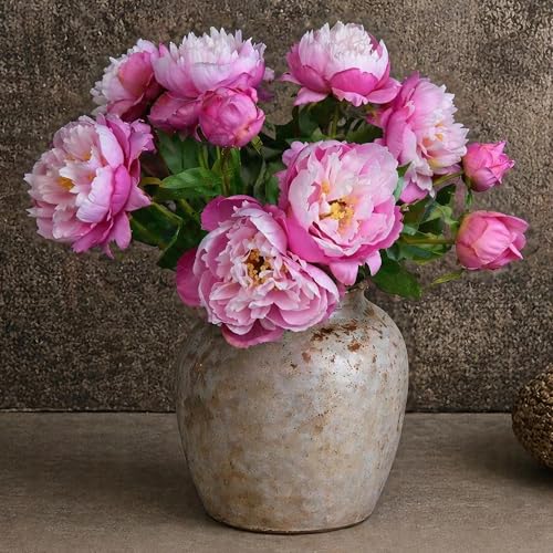 4 Pcs Silk Peonies Artificial Flowers Bulk Faux Peony Bouquet Fake Flower for Wedding Bridal Shower Centerpieces DIY Floral Arrangements Home Party Decorations (Purple Red) - color: Purple Red