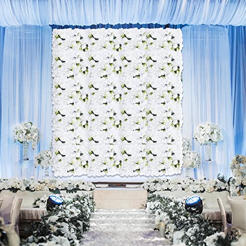 6 Pcs Flower Wall Panel Floral Backdrop,24*16in Artificial Flower Wall Panels Green and White Flower Wall Decor Silk Fabric for Wedding Party Room Home Decor& Wall Decoration (White, Green) - color: White, Green