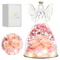 Mothers Day Rose Gifts for Women Preserved Real Flower in Glass Angel Figurines Roses for Delivery Prime Birthday Gifts for Mom Grandma Girlfriend Wife Her, Champagne - color: Champange