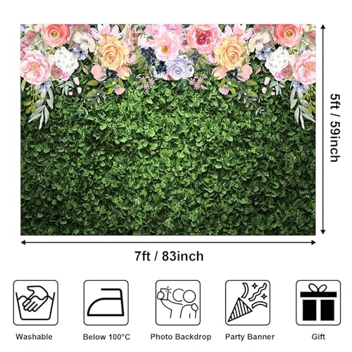 Avezano Flower Photography Backdrop Green Spring Grass Lawn Party Background Floral Grass Birthday Baby Shower Miss to Mrs Wedding Bridal Shower Backdrops Cake Table Decorations, 7x5 - size: 7x5