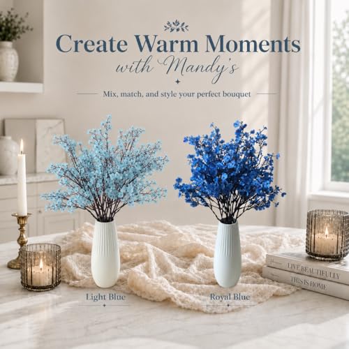Mandy's 6 Bundles Artificial Royal Blue Baby’s Breath Flowers | 18.5 Inch Silk Gypsophila European Style Modern Home Decor Centerpiece Neutral Wedding Flower Arrangements - color: Royal Blue
