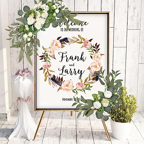 GOLDY&WENDY White Peony Wedding Sign Flower Swag Set of 2 for Wedding Reception Backdrop Table Decorations Welcome Sign - color: A1-white Peony