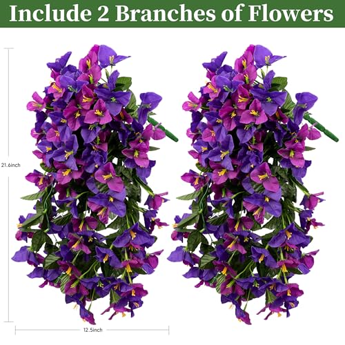 Artificial Bougainvillea Hanging Flowers Plants - 2 PCS faux Bougainvillea artificial flowers with Long Trailing Vines for Outdoor Decoration, Perfect for Porch, Garden (Dark Purple Dark Lotus) - color: Purple & Red Lotus Mix