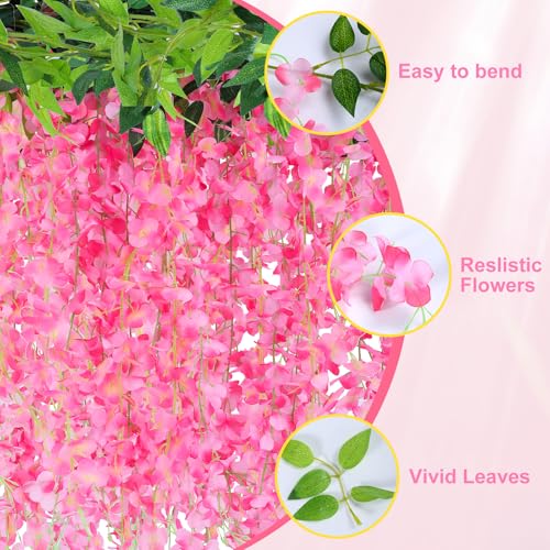 Alotiki Wisteria Artificial Flowers Garland,10Pcs Total 60ft Silk Fake Pink Wisteria Flowers Hanging for Home Garden Wedding Arch Party Indoor Outdoor Decor(10,Pink) - color: Pink, size: 10