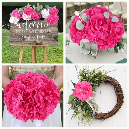 AVIVIHO 65pcs Fake Flowers Hot Pink Hydrangea Artificial Flowers Bulk (Not Squished, No Steaming Need) Silk Flowers with Stems for Wedding Decor,Home,Baby Shower,Table Centerpieces Decoration - color: Hot Pink, size: Medium