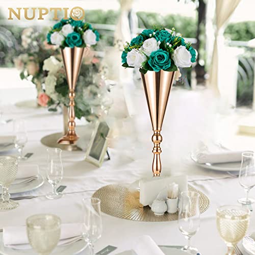 NUPTIO Flower Wedding Centrepieces for Tables - 6 Pcs 9.5in Diameter Teal & White Artificial Flowers Rose Ball for Centerpieces Table - Fake Rose Arrangements for Weddings Birthday Party Decorations - color: Teal & White, size: 6 Pcs