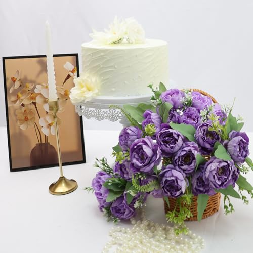 12 Pcs Artificial Peonies Silk Flowers, Fake Peony Bouquet Boho Faux Flowers Arrangements for Wedding Home Centerpiece Table Decoration (Dark Purple) - color: Dark Purple