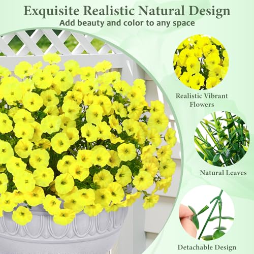 Yastouay Artificial Flowers for Outdoors, 26 Bundles Fake Outdoor Flowers, UV Resistant Artificial Plants & Flowers for Decoration, Yellow Realistic Morning Glory for Outdoor Porch Garden Decoration - color: Yellow, size: 26 Bundles