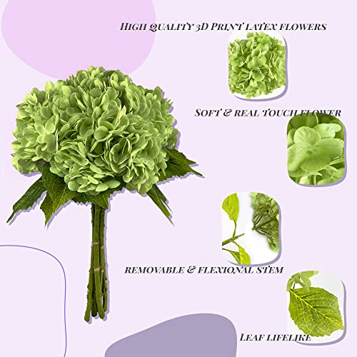 Yatim 21In Bottle Green Artificial Hydrangea Flowers 5 Pcs Real Touch 3D Print Latex Flowers for Wedding Centerpieces Bouquets DIY Floral Decor Home Decoration with Stems - color: Bottle Green