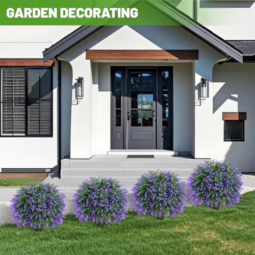 Artificial Topiary Ball Trees with Lavender, 2 Pack Artificial Shrubs Bushes with Ground Spike, Fake Plants for Outdoor Front Porch Decor UV Resistant - color: 2 Pack 23" Lavender
