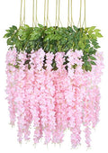 Duovlo 12 Piece Artificial Silk Wisteria Vine 3.6 Feet Ratta Hanging Flower Garland String Home Party Wedding Decor (Light Pink) - color: Light Pink