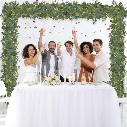 HUZIYAHAN Eucalyptus Garland Faux Silk Leaf Silver Dollar Artificial Greenery Fake Eucalyptus Leaves Garlands for Table Wedding Party Indoor Outdoor Arch Wall Mantle Room Home Decoration (1, 5.5 FT)