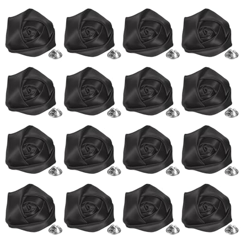 M METERXITY 16-Pack Lapel Pin for Men, Handmade Flower Brooch Button Pins for Men Suits, Formal Boutonnieres for Wedding/Groom/Corsage - color: Black