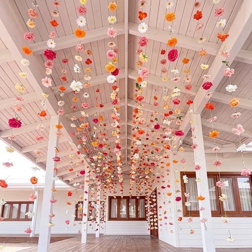 Suncalla 12 Pcs 70.8 ft Wildflower Garland Pre Strung Artificial Hanging Flower Vine Backdrop Decor from Ceiling Floating Silk Floral Garland for Garden Wedding Bridal Shower(Rose,Multicolor) - color: Multi Color, style: Rose