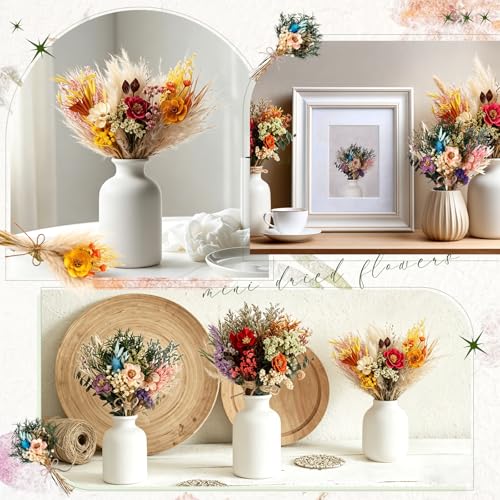 Layhit 12 Pcs Boho Dried Flower Bouquet Mini Wedding Handmade Dry Flowers Decor for Vase Crafts DIY Photo Boutonniere for Men Floral Plant for Bridesmaid Gift Birthday Decor(Camellia) - style: Camellia