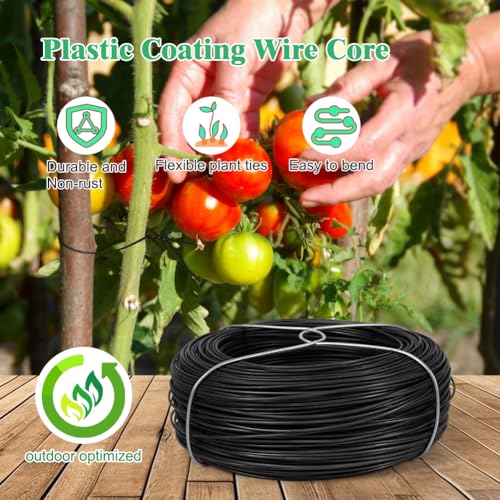 328 Feet Plant Twist Tie Plastic Coated Soft Garden Metal Wire 1mm Thin for Tomato Plants, Climbing Roses and Vines Organizing (Black) - color: Black