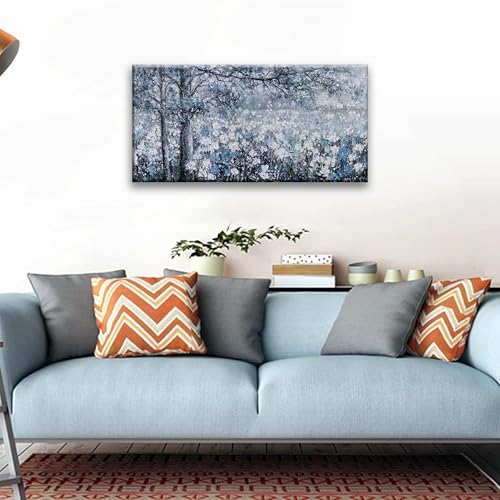 wall art canvas prints botanical wall art decor Blue And White Abstract Tree Flower Landscape dorm wall decor Artwork for Bedroom Home Office Dining Room Decoration 20''×40'' - color: grey blue, size: 40"L x 20"W