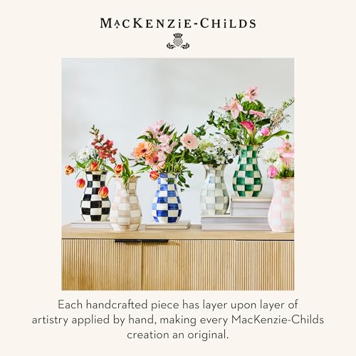 MACKENZIE-CHILDS Tall Enamel Checkered Vase, Unique Flower Vase, Brown-and-White Mocha Check, Steel, 6" L x 6" W x 12" H - color: Mocha Check