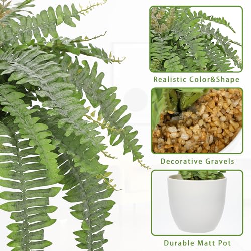 Hollyone Artificial Fern Plants in White Pot 25.5" Medium Artificial Boston Fern 31 Leaves for Outdoors & Indoor Faux Potted Plants Fake Ferns Bush Plant Patio Garden Farmhouse Porch Decor Dusty Green - color: White Pot - Dusty Green Medium