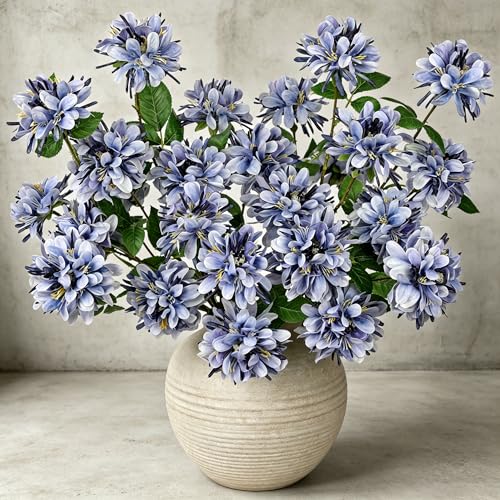 5 Pcs 27" Artificial Silk Flowers for Vase, Realistic Faux Floral Arrangement with Long Stems, Fake Rosa Banksiae Flower DIY for Wedding Centerpiece, Home Party Indoor Vase Decor - Blue - color: Violet