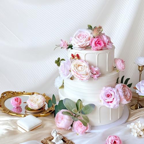 Blush Pink Artificial Flowers Combo Box Set Light Pastel Silk Roses with Stems DIY Bridal Wedding Bouquets Cake Fake Floral Arrangements Baby Shower Party Table Centerpieces Spring Home Decor Bulks - color: Blush, Pastel Pink