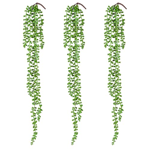 3PCS Artificial Succulents Hanging Plants,27.5 Inch Fake String of Pearls Greenery Plants 5 Branches for Fall Home Garden Office Party Balcony Wall Indoor Outdoor Autumn Decoration - color: Green