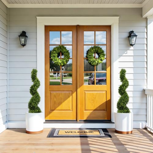 3ft Spiral Topiary Trees Artificial Outdoor Set of 2 - UV Resistant Faux Plants for Outside Planters, 36" Fake Twisted Tree for Front Porch Decor - color: Pine Needle, size: 3FT